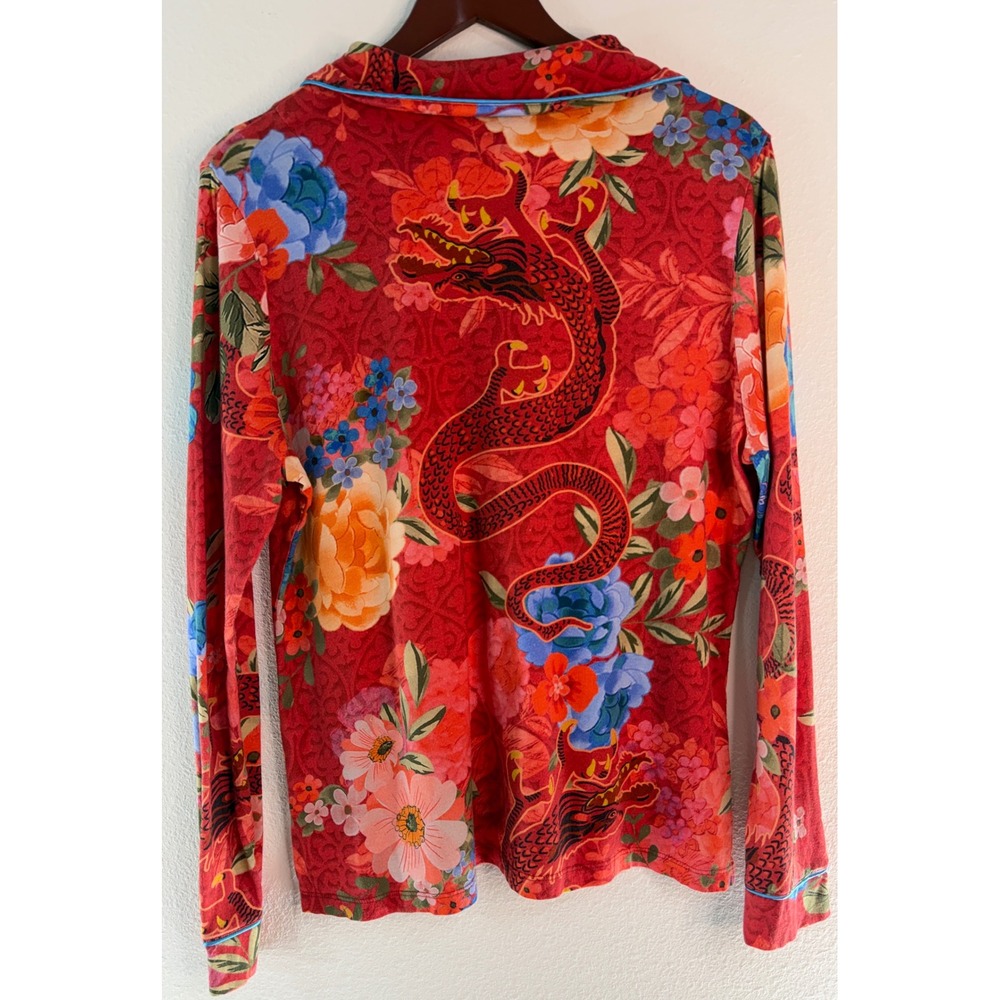 Johnny Was The Carly Pajama Top Dragon Floral Pima Cotton Red Sleepwear Lounge S - Picture 2 of 10